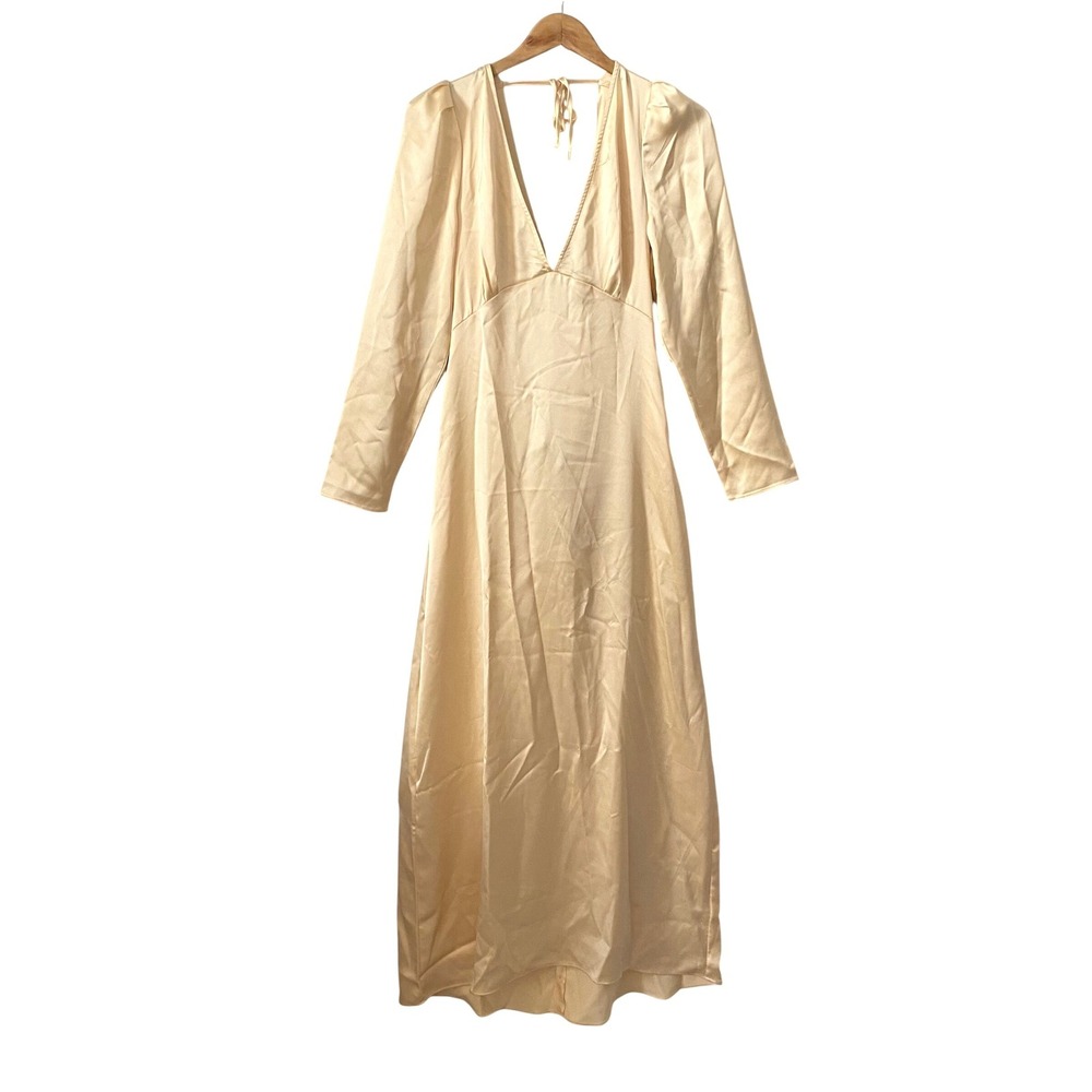 WeWoreWhat Cowl Back Maxi Dress Butter Yellow Satin Charmeuse Luxury Size 12